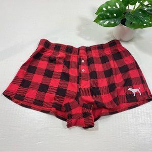 Pink red and black plaid pajama shorts?